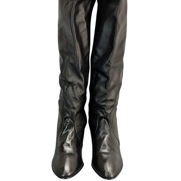 Joyce Vintage Black Leather Heeled Point Toe Tall Western Riding Boot Women 6M - Picture 4 of 8